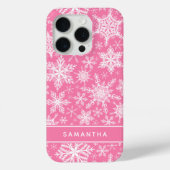 Gepersonaliseerde Kerst Roze en Witte Sneeuwvlokke Case-Mate iPhone Case (Achterkant)