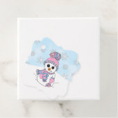 Gepersonaliseerde kerst roze sneeuwpop bedankjes labels (In situ)