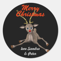 Gepersonaliseerde kerst Rudolph zwart cadeau Label