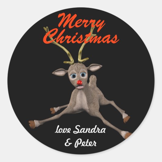 Gepersonaliseerde kerst Rudolph zwart cadeau Label (Voorkant)