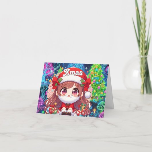 Gepersonaliseerde Kerst Schattige Meisje met Baard Bedankkaart (Voorkant)