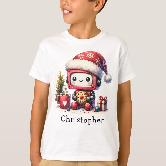 Gepersonaliseerde kerst Schattigee robot T-shirt (Voorkant)