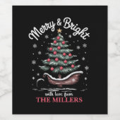 Gepersonaliseerde Kerst Sleigh Tree Merry & Bright Wijn Etiket (Enkel label)