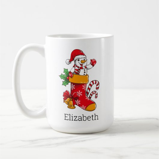 Gepersonaliseerde Kerst Sneeuwman Candy Cane Coffe Koffiemok (Links)