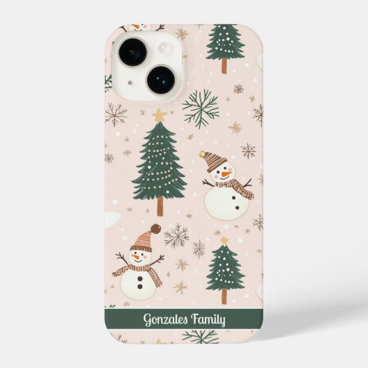 Gepersonaliseerde kerst sneeuwpop telefoonhoesje iPhone hoesje (Achterkant)