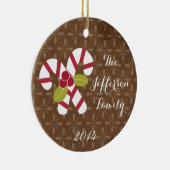 Gepersonaliseerde kerst snoep riet familie Ornamen Keramisch Ornament (Rechts)