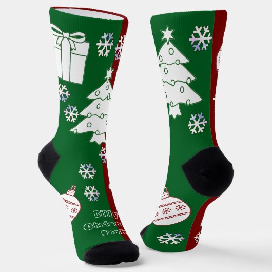 Gepersonaliseerde Kerst Sokken - Half rood Half gr (Gebogen)