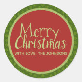 Gepersonaliseerde Kerst stickers, groen rood Ronde Sticker (Voorkant)