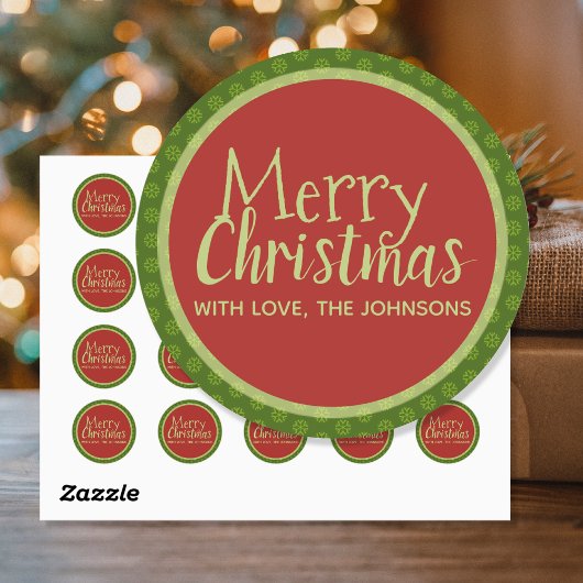 Gepersonaliseerde Kerst stickers, groen rood Ronde Sticker
