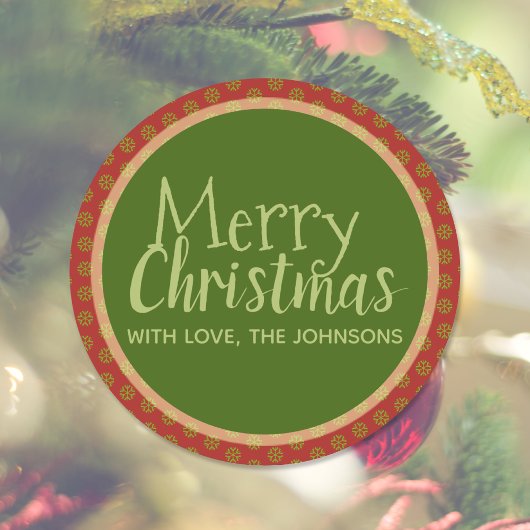 Gepersonaliseerde Kerst stickers, rood groen Ronde Sticker