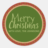 Gepersonaliseerde Kerst stickers, rood groen Ronde Sticker (Voorkant)