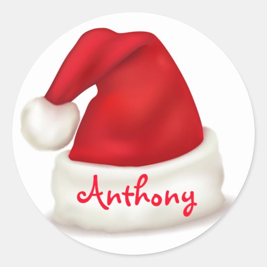 Gepersonaliseerde Kerst stickers / Santa Hat (Voorkant)