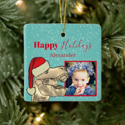 Gepersonaliseerde Kerst T-Rex Dinosaurus Kinder Fo Keramisch Ornament (Boom)