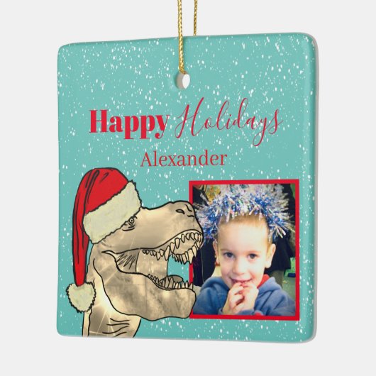 Gepersonaliseerde Kerst T-Rex Dinosaurus Kinder Fo Keramisch Ornament (Links)