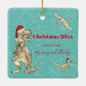 Gepersonaliseerde Kerst T-Rex Dinosaurus Kinder Fo Keramisch Ornament (Achterkant)