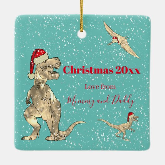 Gepersonaliseerde Kerst T-Rex Dinosaurus Kinder Fo Keramisch Ornament (Achterkant)