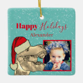 Gepersonaliseerde Kerst T-Rex Dinosaurus Kinder Fo Keramisch Ornament (Voorkant)