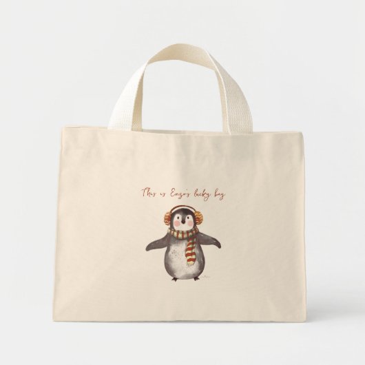 Gepersonaliseerde kerst Tas. Pinguïn tas met naam (Voorkant)