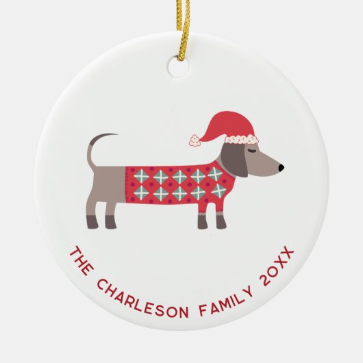 Gepersonaliseerde Kerst Teckel Hond Fun Keramisch Ornament (Voorkant)
