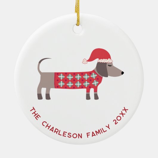 Gepersonaliseerde Kerst Teckel Hond Fun Keramisch Ornament (Achterkant)