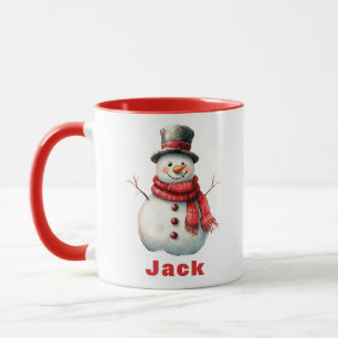 Gepersonaliseerde Kerst Top Hat Rode Sjaal Sneeuwm Mok