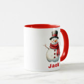 Gepersonaliseerde Kerst Top Hat Rode Sjaal Sneeuwm Mok (Voorkant rechts)