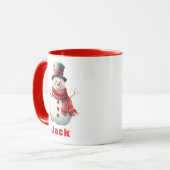 Gepersonaliseerde Kerst Top Hat Rode Sjaal Sneeuwm Mok (Voorkant links)