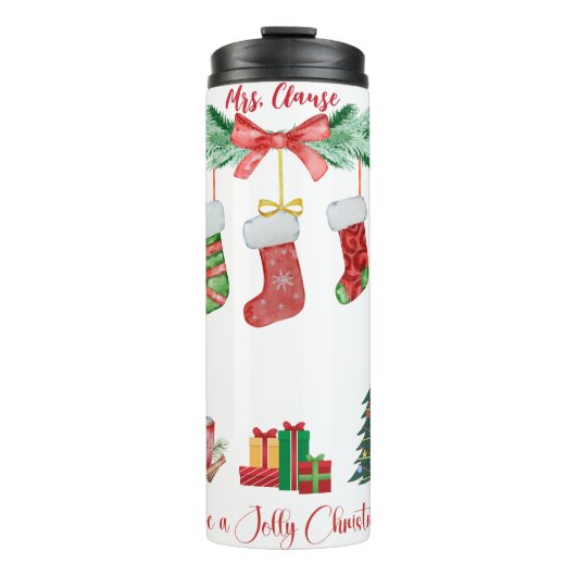 Gepersonaliseerde Kerst Tumbler – Feestelijke Kous Thermosbeker (Voorkant)