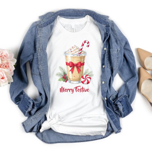 Gepersonaliseerde Kerst Vakantie Iced Coffee Latte T-shirt