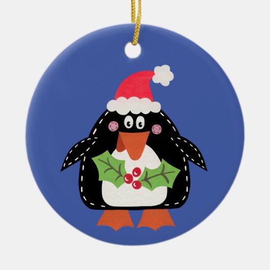 Gepersonaliseerde kerst van de Cute Penguin Keramisch Ornament (Voorkant)