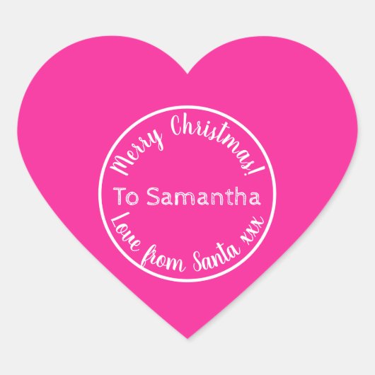 Gepersonaliseerde kerst van Santa Hot Pink Hart Sticker (Voorkant)
