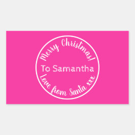 Gepersonaliseerde kerst van Santa Hot Pink Rechthoekige Sticker