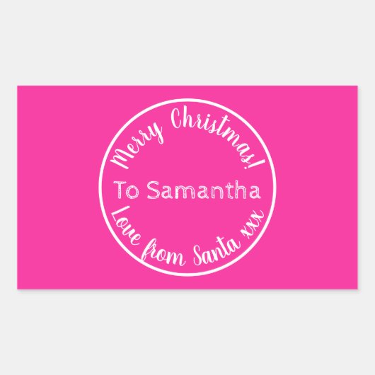 Gepersonaliseerde kerst van Santa Hot Pink Rechthoekige Sticker (Voorkant)