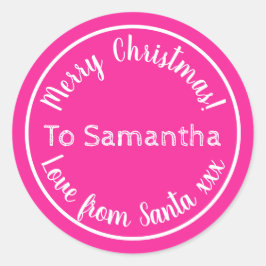 Gepersonaliseerde kerst van Santa Hot Pink Ronde Sticker