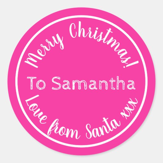 Gepersonaliseerde kerst van Santa Hot Pink Ronde Sticker (Voorkant)
