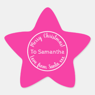 Gepersonaliseerde kerst van Santa Hot Pink Ster Sticker