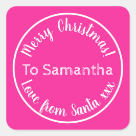 Gepersonaliseerde kerst van Santa Hot Pink Vierkante Sticker