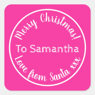 Gepersonaliseerde kerst van Santa Hot Pink Vierkante Sticker