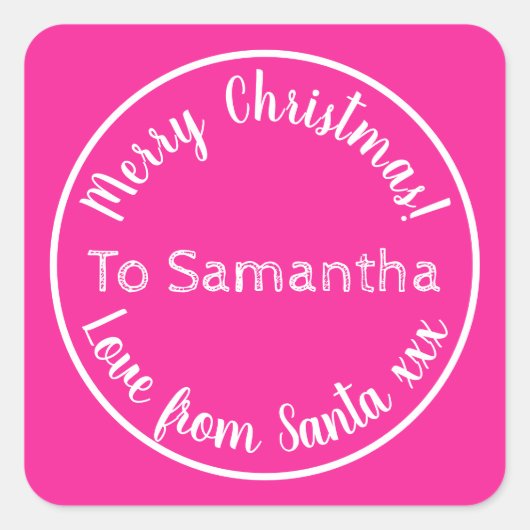 Gepersonaliseerde kerst van Santa Hot Pink Vierkante Sticker (Voorkant)