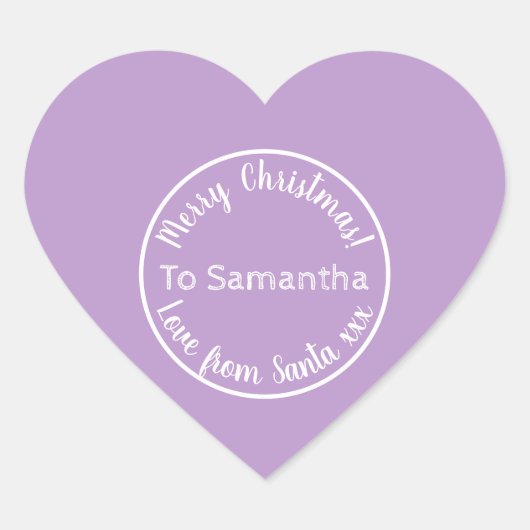 Gepersonaliseerde kerst van Santa Paarse Lila Hart Sticker (Voorkant)