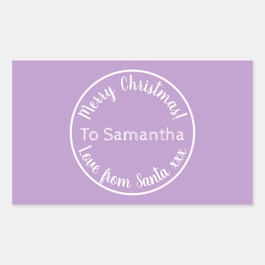 Gepersonaliseerde kerst van Santa Paarse Lila Rechthoekige Sticker (Voorkant)