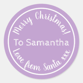 Gepersonaliseerde kerst van Santa Paarse Lila Ronde Sticker
