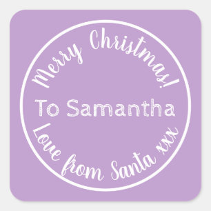 Gepersonaliseerde kerst van Santa Paarse Lila Vierkante Sticker