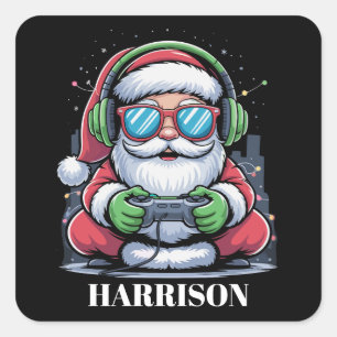 Gepersonaliseerde Kerst Video Game Kerstman Xmas Vierkante Sticker