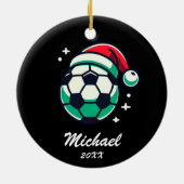 Gepersonaliseerde kerst Voetbal met Santa Hat Keramisch Ornament (Achterkant)
