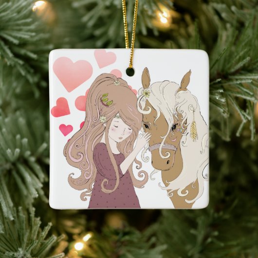 Gepersonaliseerde kerst voor meisjes, paarden en h keramisch ornament (Boom)