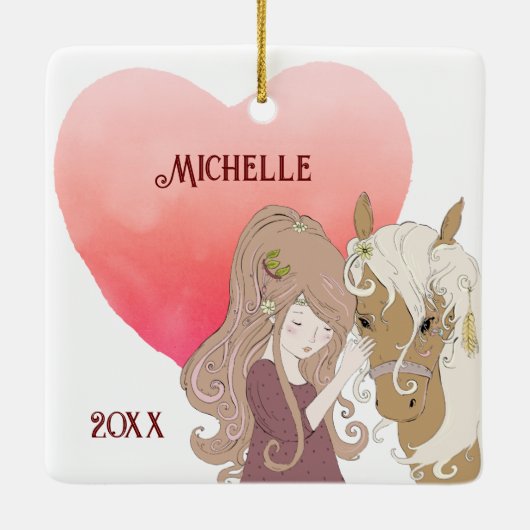 Gepersonaliseerde kerst voor meisjes, paarden en h keramisch ornament (Achterkant)