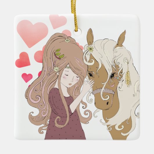 Gepersonaliseerde kerst voor meisjes, paarden en h keramisch ornament (Voorkant)