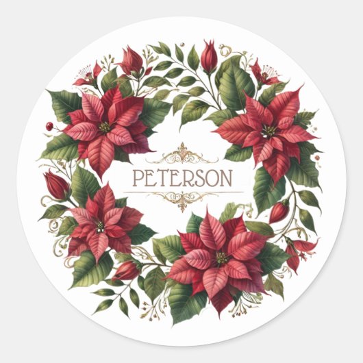 Gepersonaliseerde kerst Waterverf Poinsettias Ronde Sticker (Voorkant)