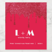 Gepersonaliseerde Kerst Wijn Label – Red Glitter Etiket (Enkel label)